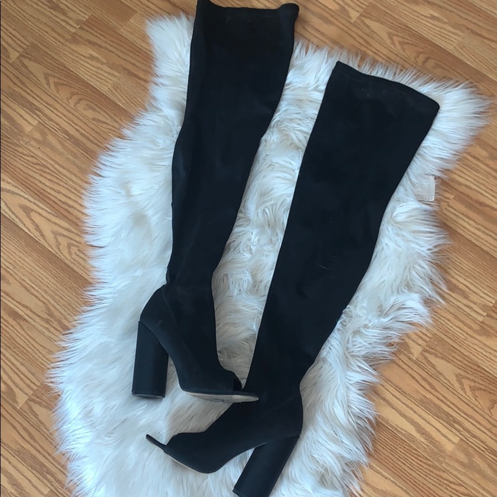 Black peep toe thigh highs